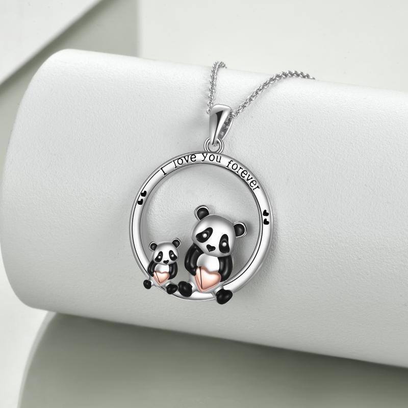 Collana con ciondolo panda bicolore in argento sterling con parola incisa-3