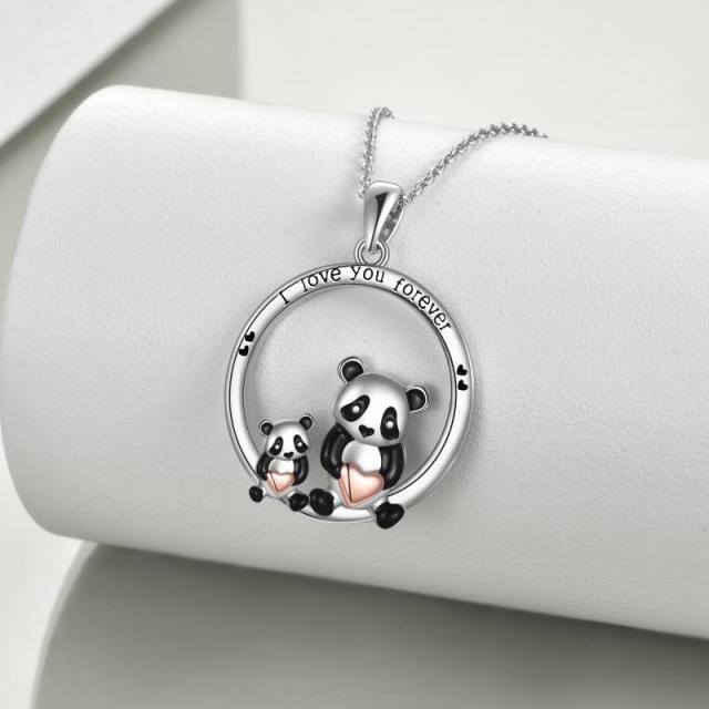 Collier en argent sterling avec pendentif panda bicolore et mot gravé-3