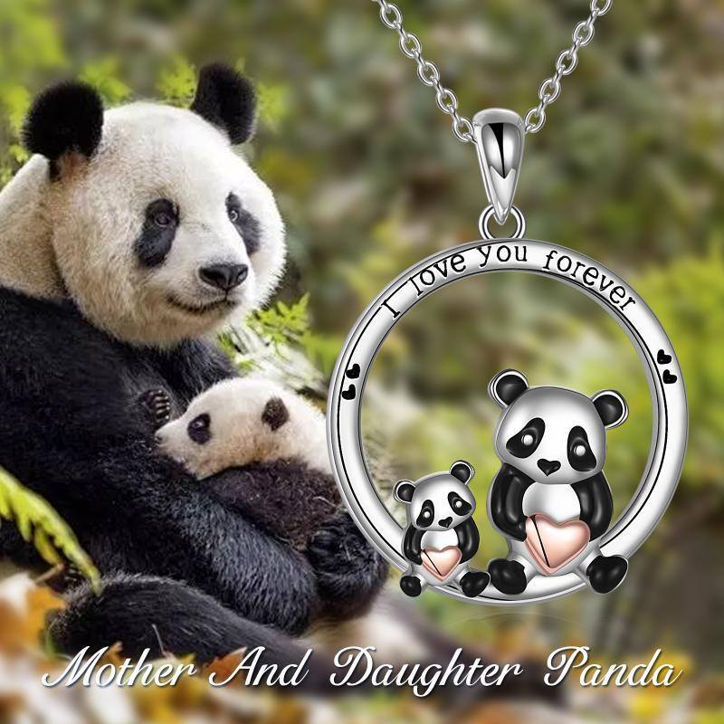 Collana con ciondolo panda bicolore in argento sterling con parola incisa-5