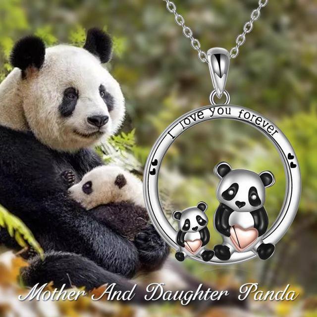 Sterling Silber zweifarbig Panda Anhänger Halskette mit eingraviertem Wort-5