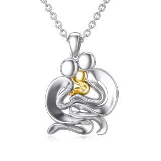 Sterling Silver Two-tone Parents & Children Pendant Necklace-4