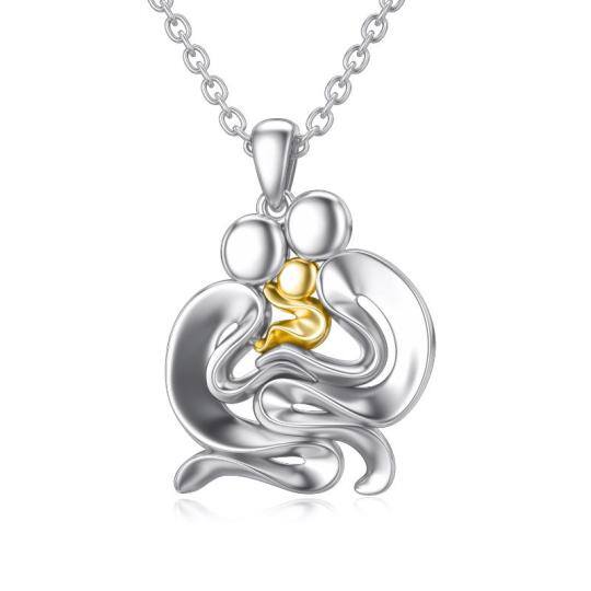 Sterling Silver Two-tone Parents & Children Pendant Necklace