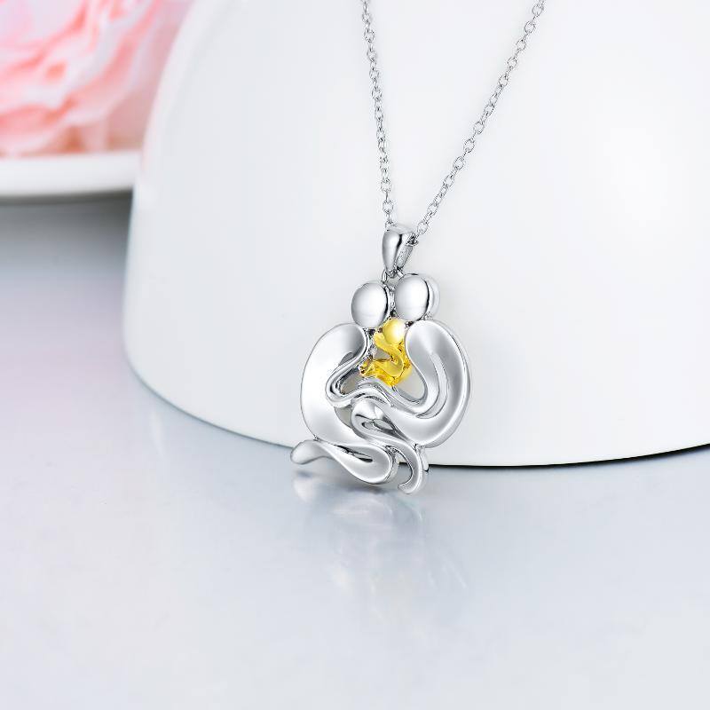 Sterling Silver Two-tone Parents & Children Pendant Necklace-3