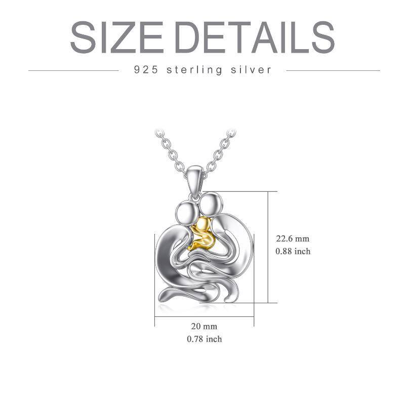 Sterling Silver Two-tone Parents & Children Pendant Necklace-5