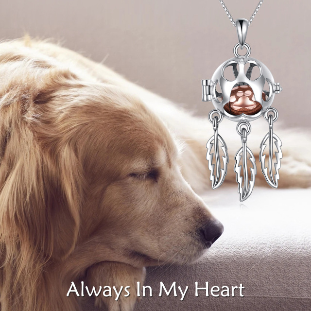 Sterling zilveren tweekleurige Paw Dream Catcher Urn ketting voor as-6