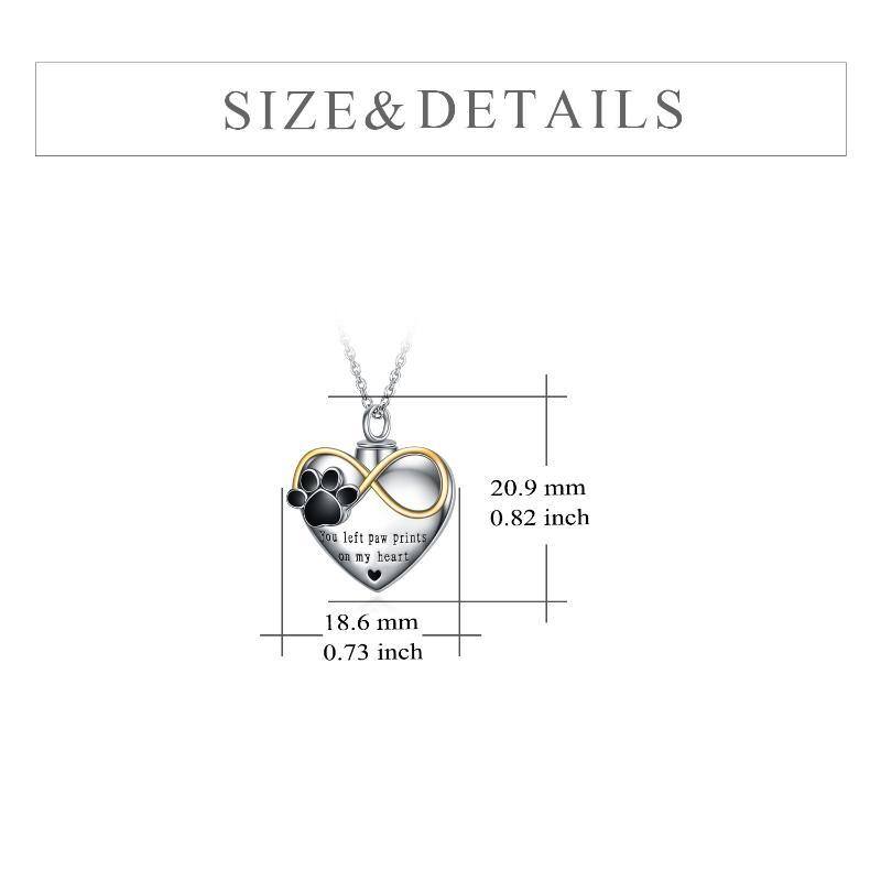 Sterling Silver Two-Tone Paw With Infinity Symbol Heart Urn Necklace For Ashes With Engraved Word For Women-6