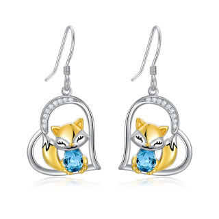 Sterling Silver Two-tone Pear Shaped Crystal Fox & Heart Drop Earrings-37