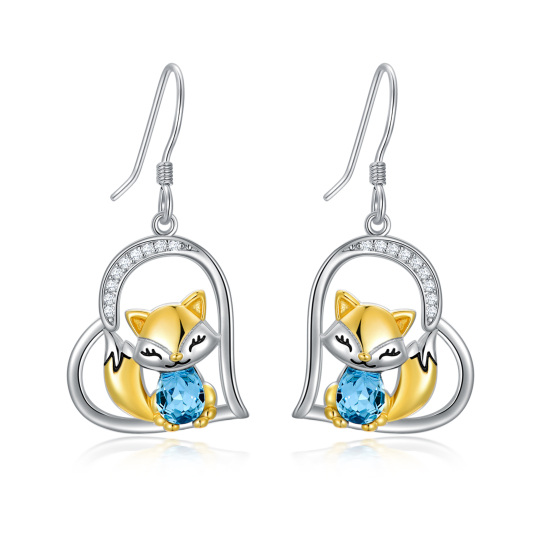 Sterling Silver Two-tone Pear Shaped Crystal Fox & Heart Drop Earrings-5