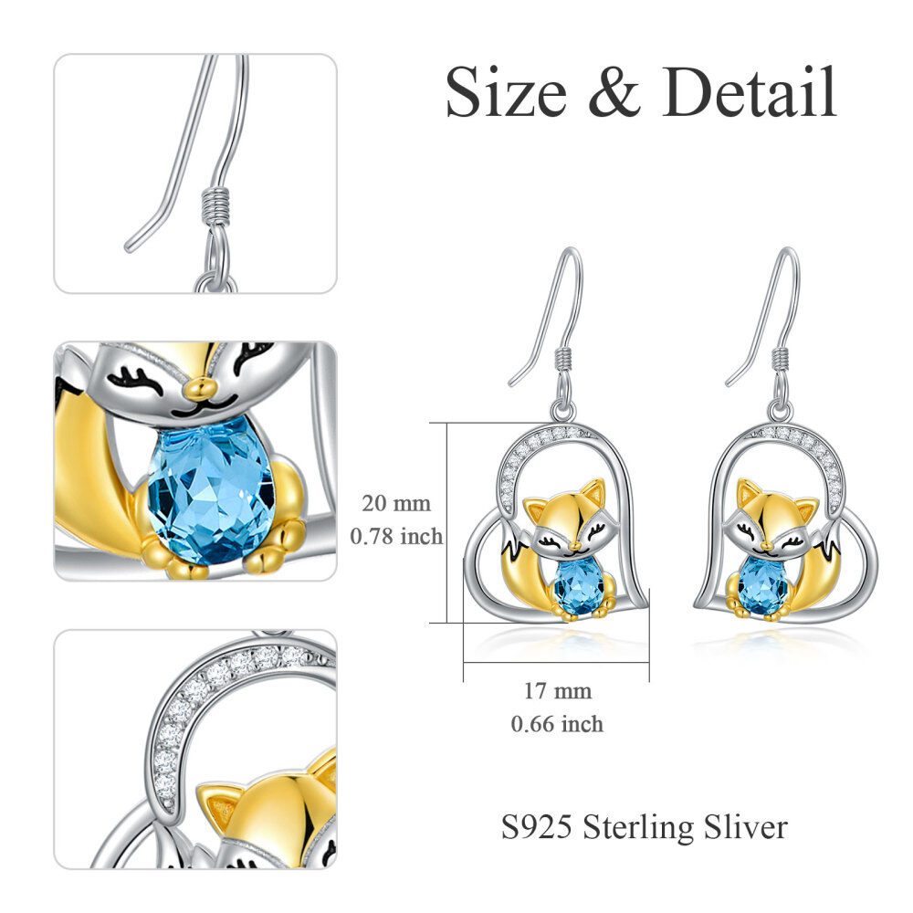 Boucles d'oreilles pendantes en argent sterling en forme de poire en forme de renard en cristal bicolore-5
