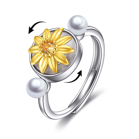 Bague tournante en argent sterling avec perle bicolore et tournesol