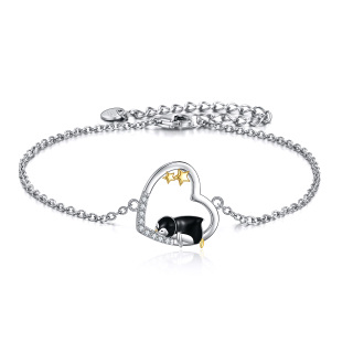 Sterling Silver Two-Tone Cubic Zirconia Penguin & Heart With Star Charm Bracelet For Women-13