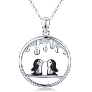 Sterling Silver Two-tone Cubic Zirconia Penguin Lover Pendant Necklace-36