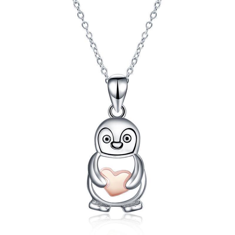 Collier en argent sterling avec pendentif pingouin bicolore-1