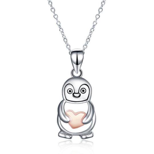 Collana con ciondolo a forma di pinguino in argento sterling bicolore