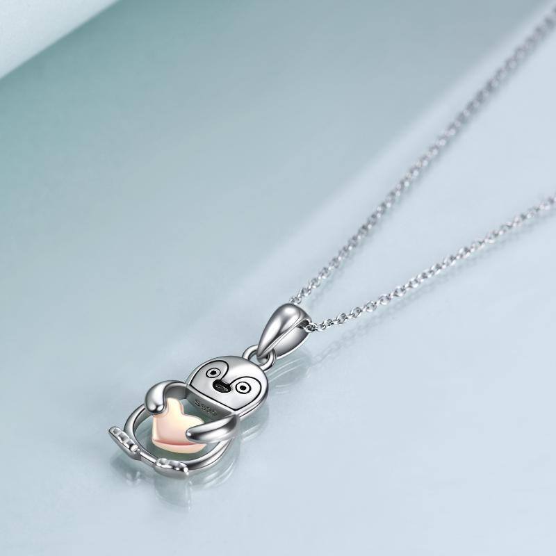 Collier en argent sterling avec pendentif pingouin bicolore-3