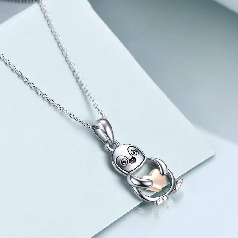 Collier en argent sterling avec pendentif pingouin bicolore-4