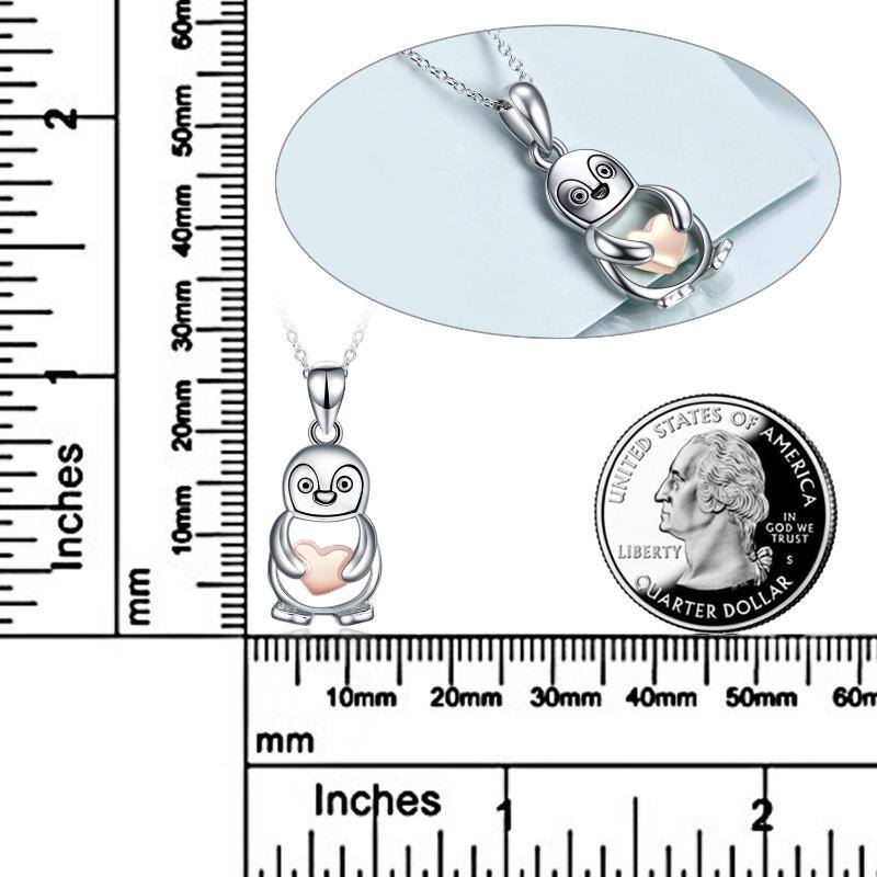 Collier en argent sterling avec pendentif pingouin bicolore-5