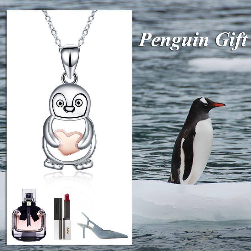 Collier en argent sterling avec pendentif pingouin bicolore-6