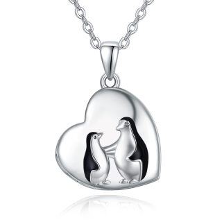 Sterling Silver Two-tone Penguin Personalized Photo Locket Necklace-4