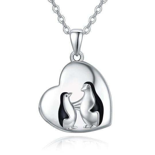 Sterling Silver Two-tone Penguin Personalized Photo Locket Necklace