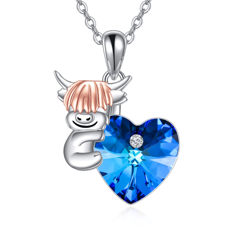 قلادة من الفضة الإسترلينية ثنائية اللون مخصصة على شكل قلب بقرة المرتفعات للنساء-9