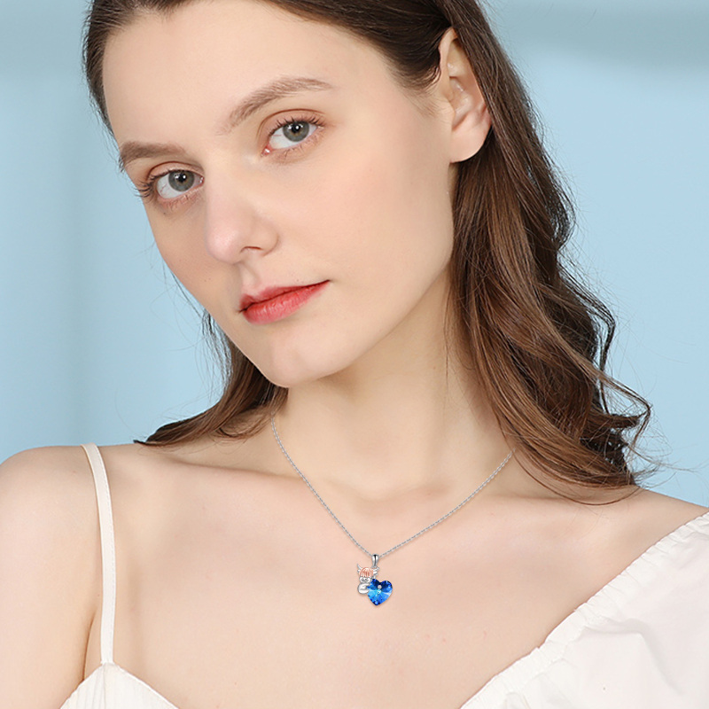 Zweifarbige Halskette aus Sterlingsilber mit personalisiertem Geburtsstein und Herzanhänger mit Hochlandkuh für Damen-2