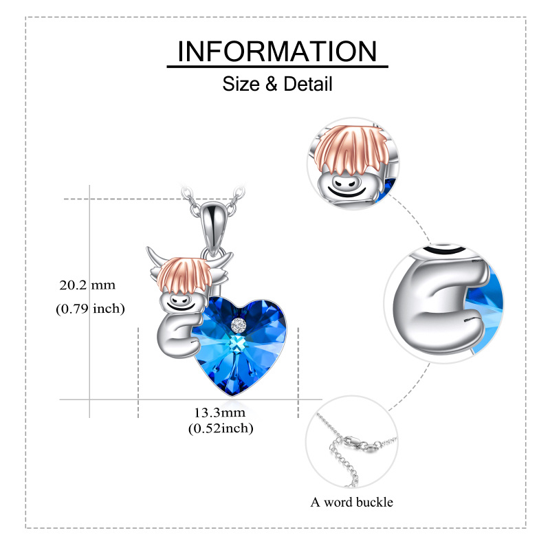 Zweifarbige Halskette aus Sterlingsilber mit personalisiertem Geburtsstein und Herzanhänger mit Hochlandkuh für Damen-5