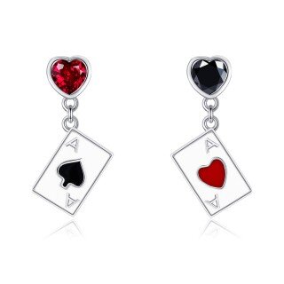 Sterling Silver Two-tone Personalized Birthstone Initial Heart Drop Earrings for Women-20