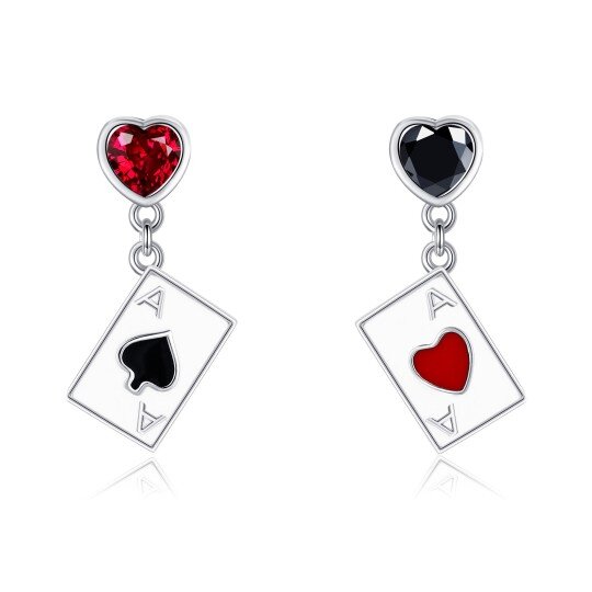 Orecchini pendenti a forma di cuore con iniziale in argento sterling bicolore e pietra portafortuna personalizzata per donna