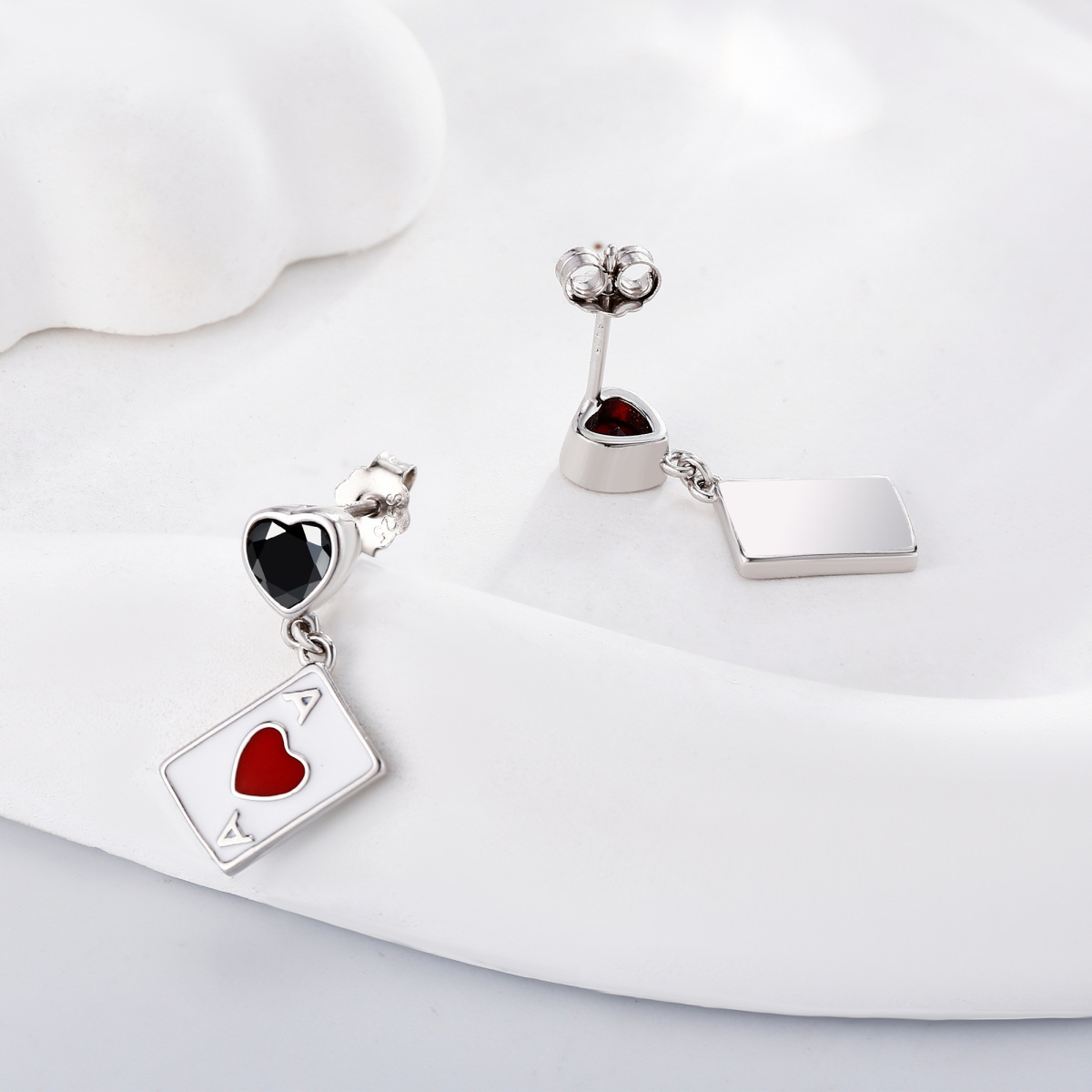 Sterling Silver Two-tone Personalized Birthstone Initial Heart Drop Earrings for Women-3