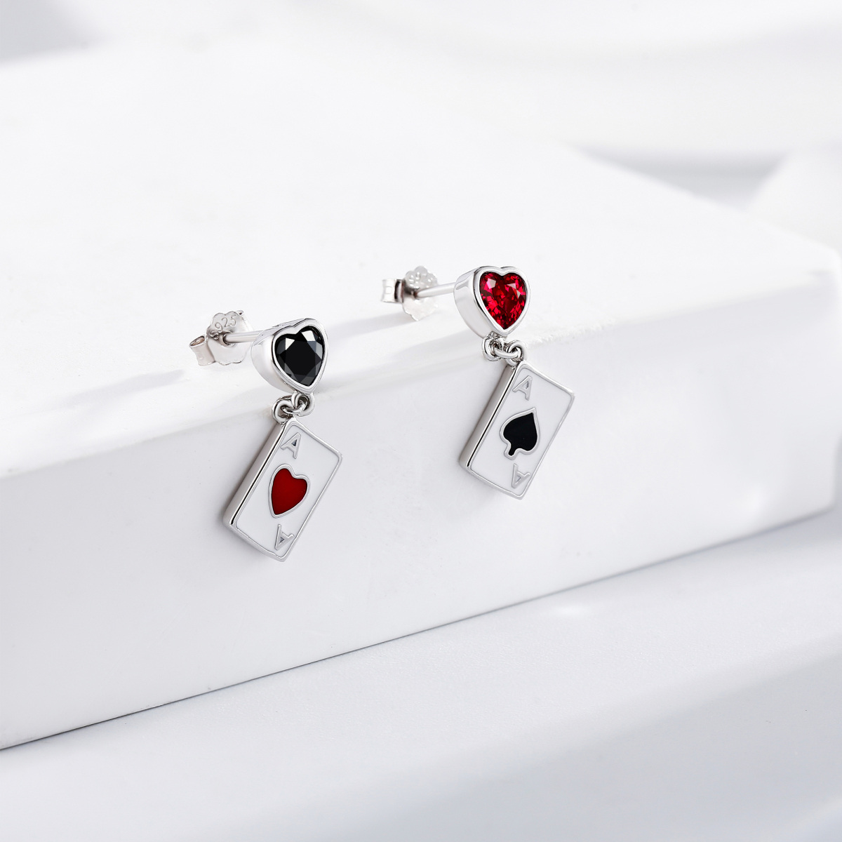 Sterling Silver Two-tone Personalized Birthstone Initial Heart Drop Earrings for Women-4