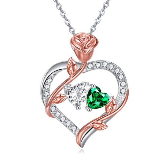 Collier pendentif en argent sterling bicolore avec pierre de naissance personnalisée et cœur pour couple