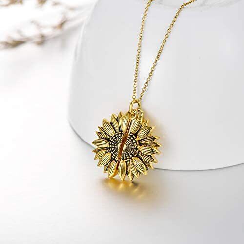 Sterling Silver Two-tone Cubic Zirconia Sunflower Pendant Necklace with Engraved Word-3