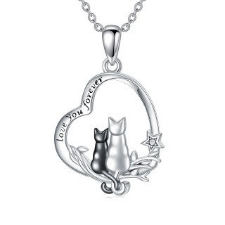 Sterling Silver Two-tone Personalized Engraving Cat Ivy Heart Necklace for Women-4