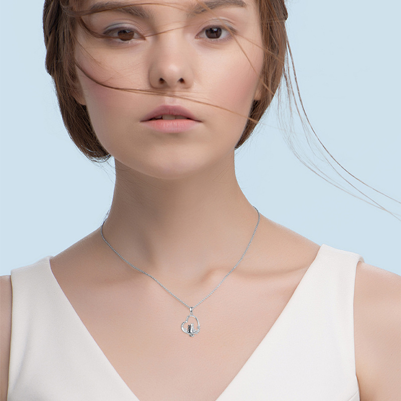 قلادة نسائية من الفضة الإسترلينية بتصميم قلب قطة اللبلاب محفورة شخصيًا بلونين-2