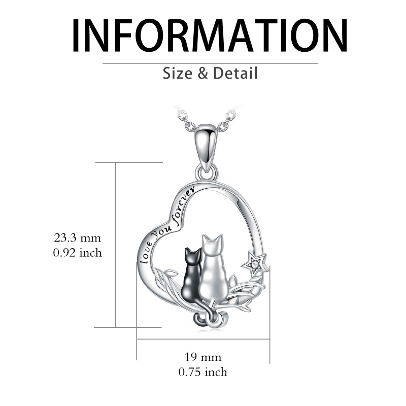 قلادة نسائية من الفضة الإسترلينية بتصميم قلب قطة اللبلاب محفورة شخصيًا بلونين-4