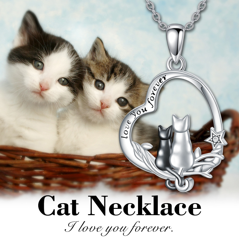 قلادة نسائية من الفضة الإسترلينية بتصميم قلب قطة اللبلاب محفورة شخصيًا بلونين-5