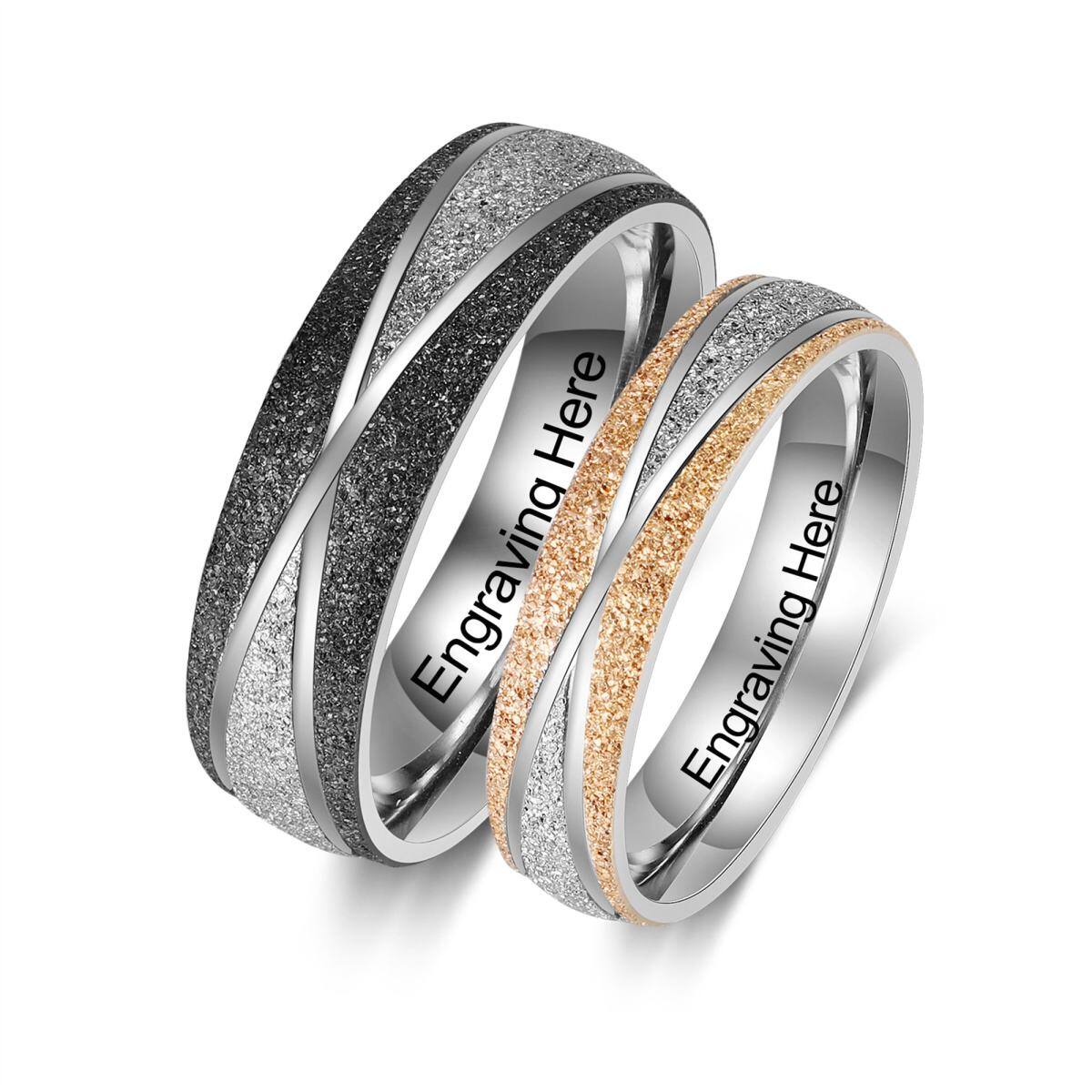 Sterling Silver Two-Tone Personalized Engraving & Couple Rings For Unisex-1