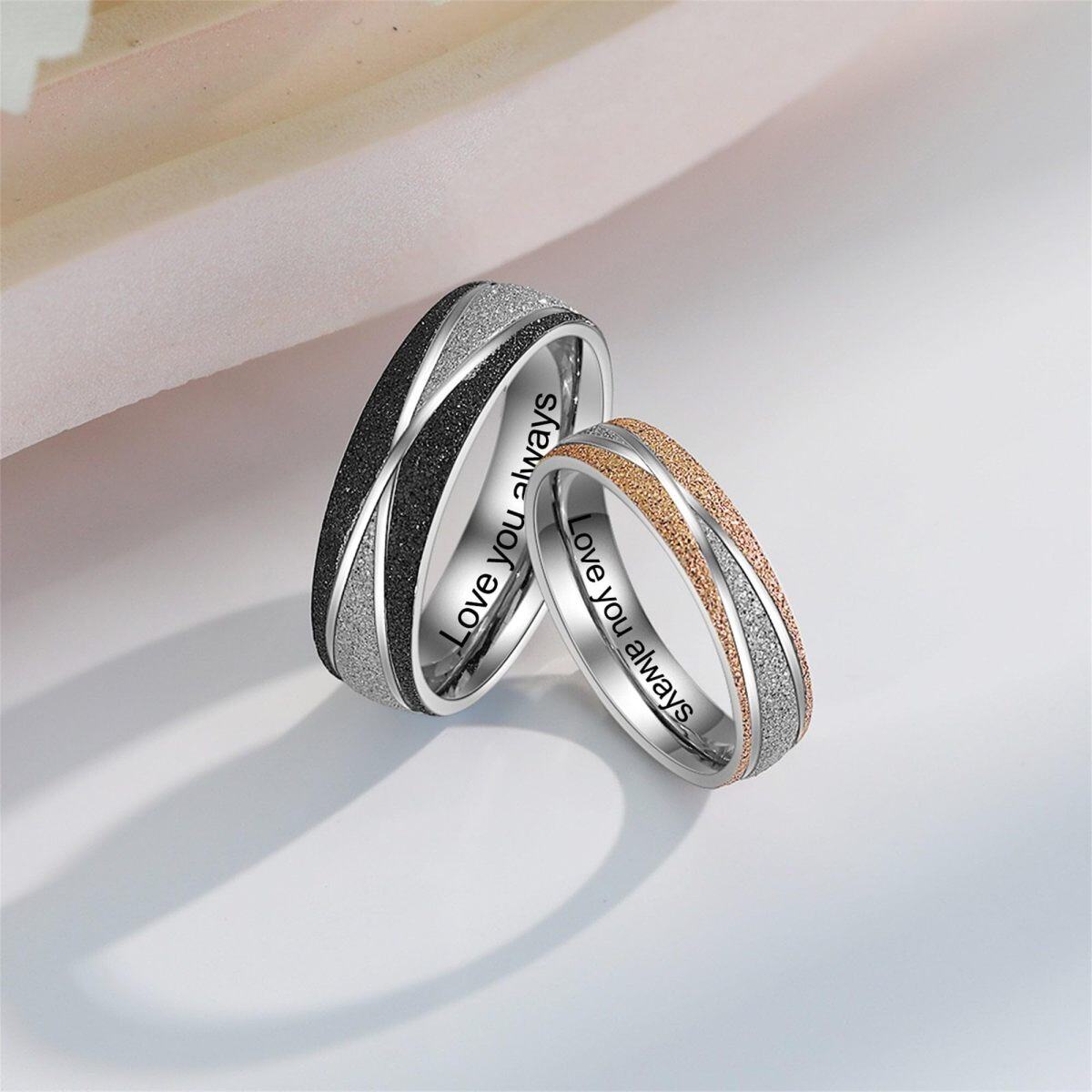 Sterling Silver Two-Tone Personalized Engraving & Couple Rings For Unisex-3