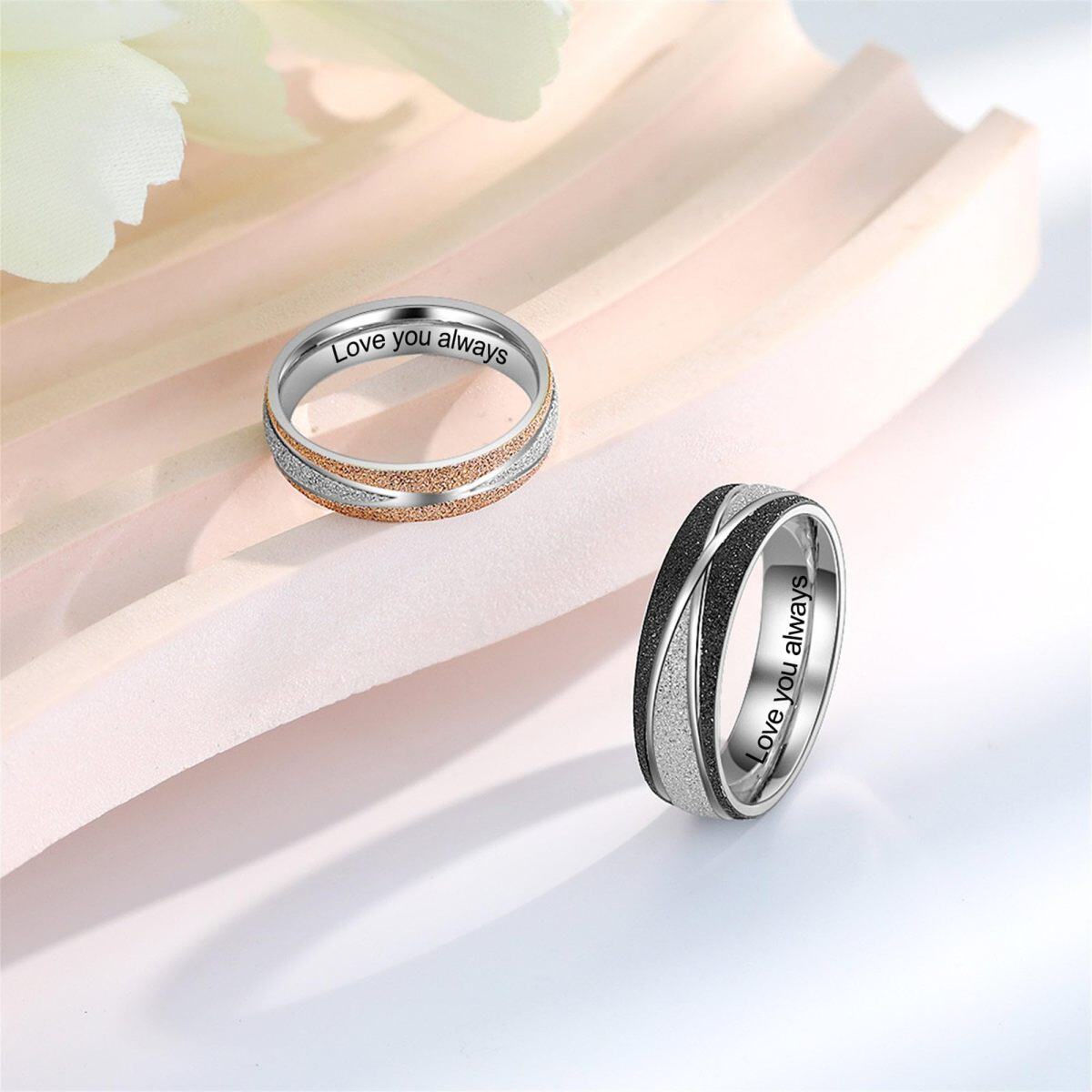 Sterling Silver Two-Tone Personalized Engraving & Couple Rings For Unisex-4