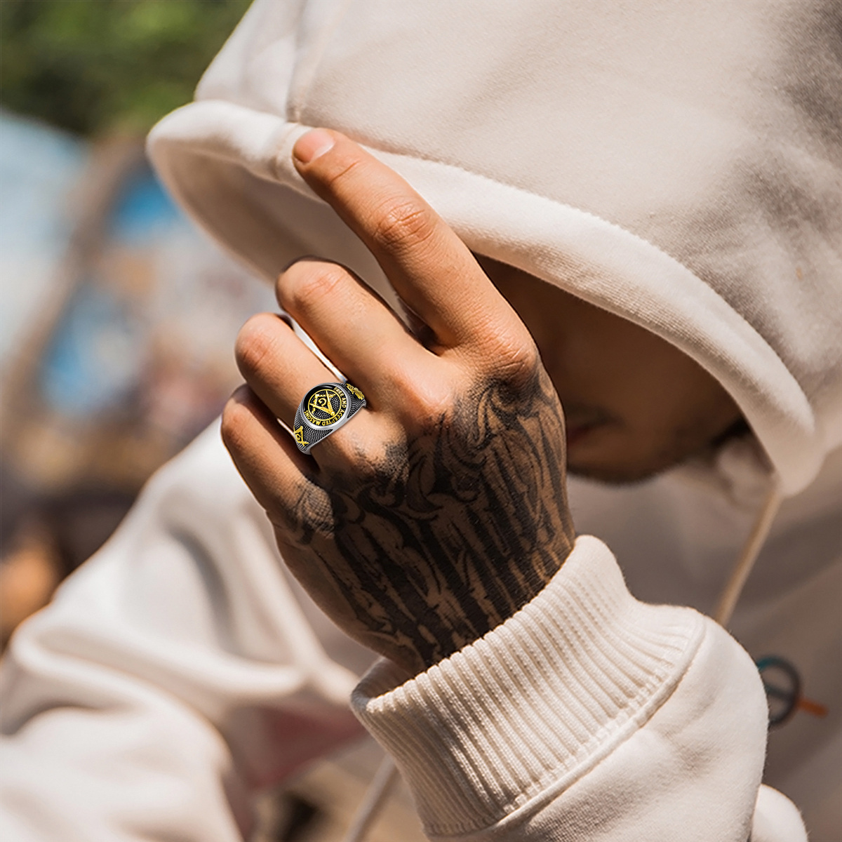 Bague en argent sterling bicolore pour hommes avec gravure personnalisée et père et fils-2