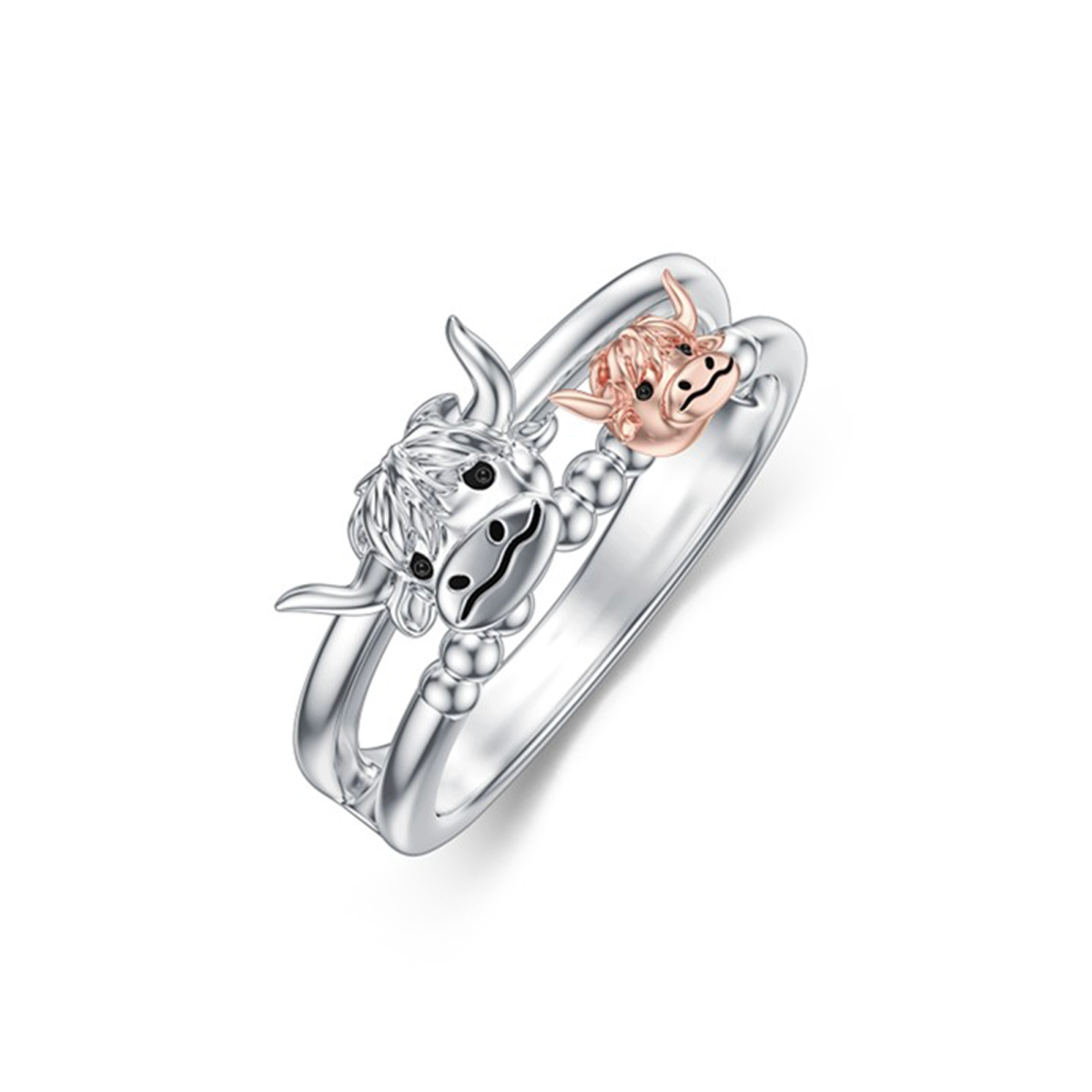 Sterling Silver Two-tone & Personalized Engraving Highland Cow Ring-1