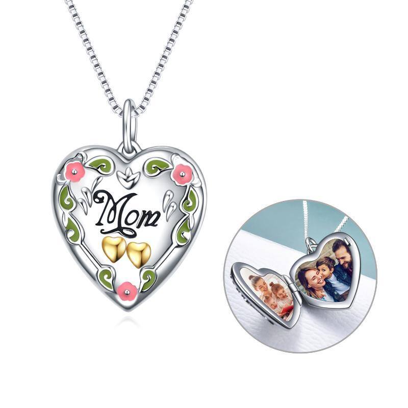 Collana con medaglione con foto personalizzata a forma di cuore in argento sterling, regalo per la mamma-1