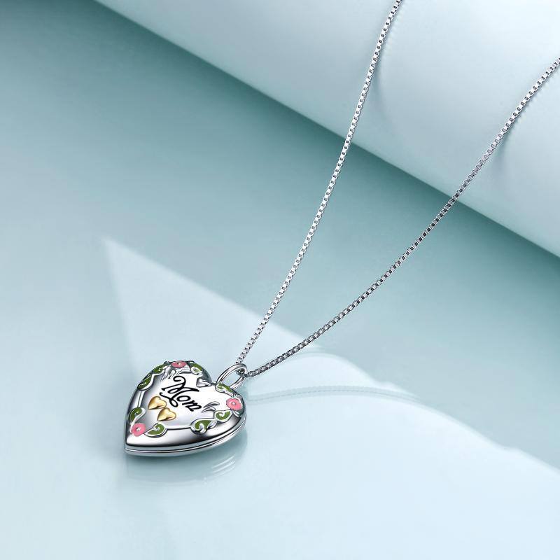 Collana con medaglione con foto personalizzata a forma di cuore in argento sterling, regalo per la mamma-3