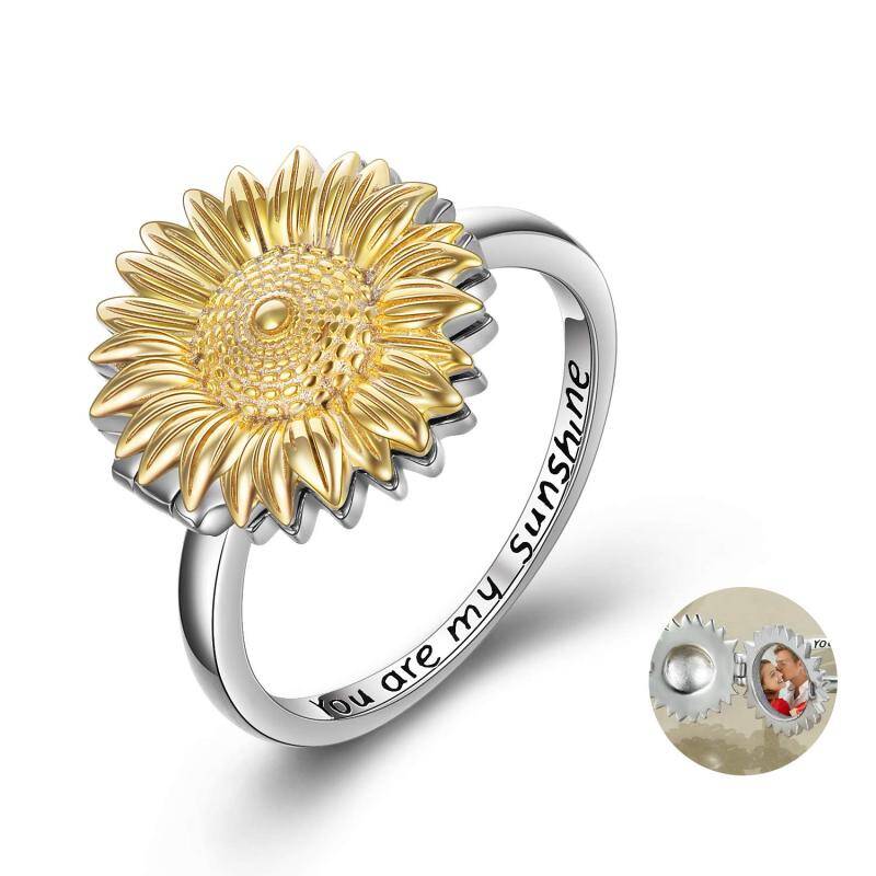 Anel de prata esterlina com foto personalizada em dois tons-4