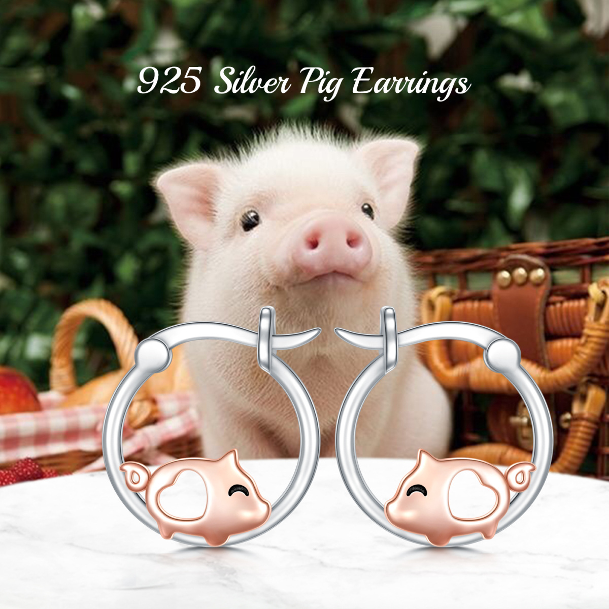 Sterling Silver Two-tone Pig Hoop Earrings-4