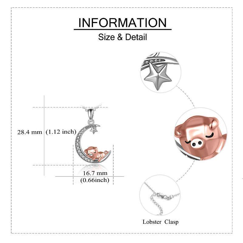 Colar com pingente de lua de porco de zircônia cúbica de dois tons em prata esterlina-5