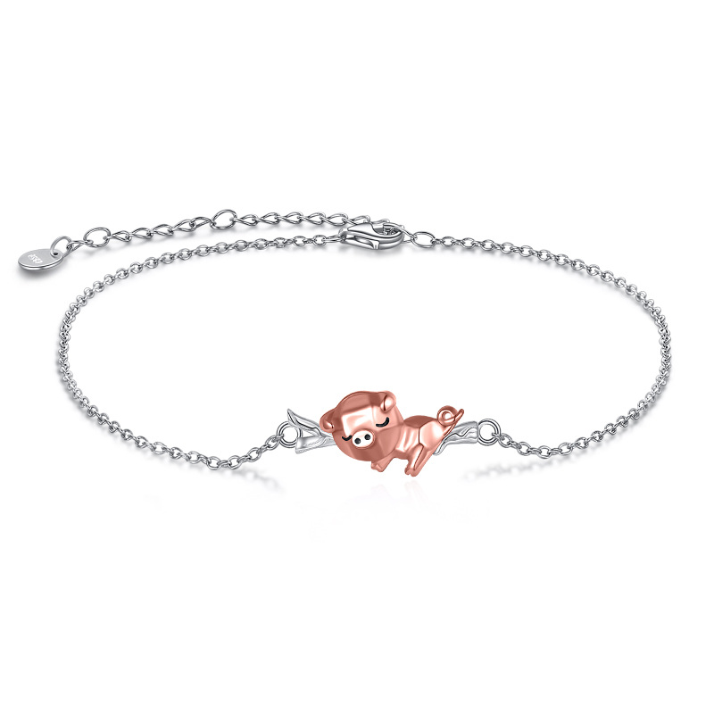 Sterling Silver Two-tone Pig Charm Bracelet-13