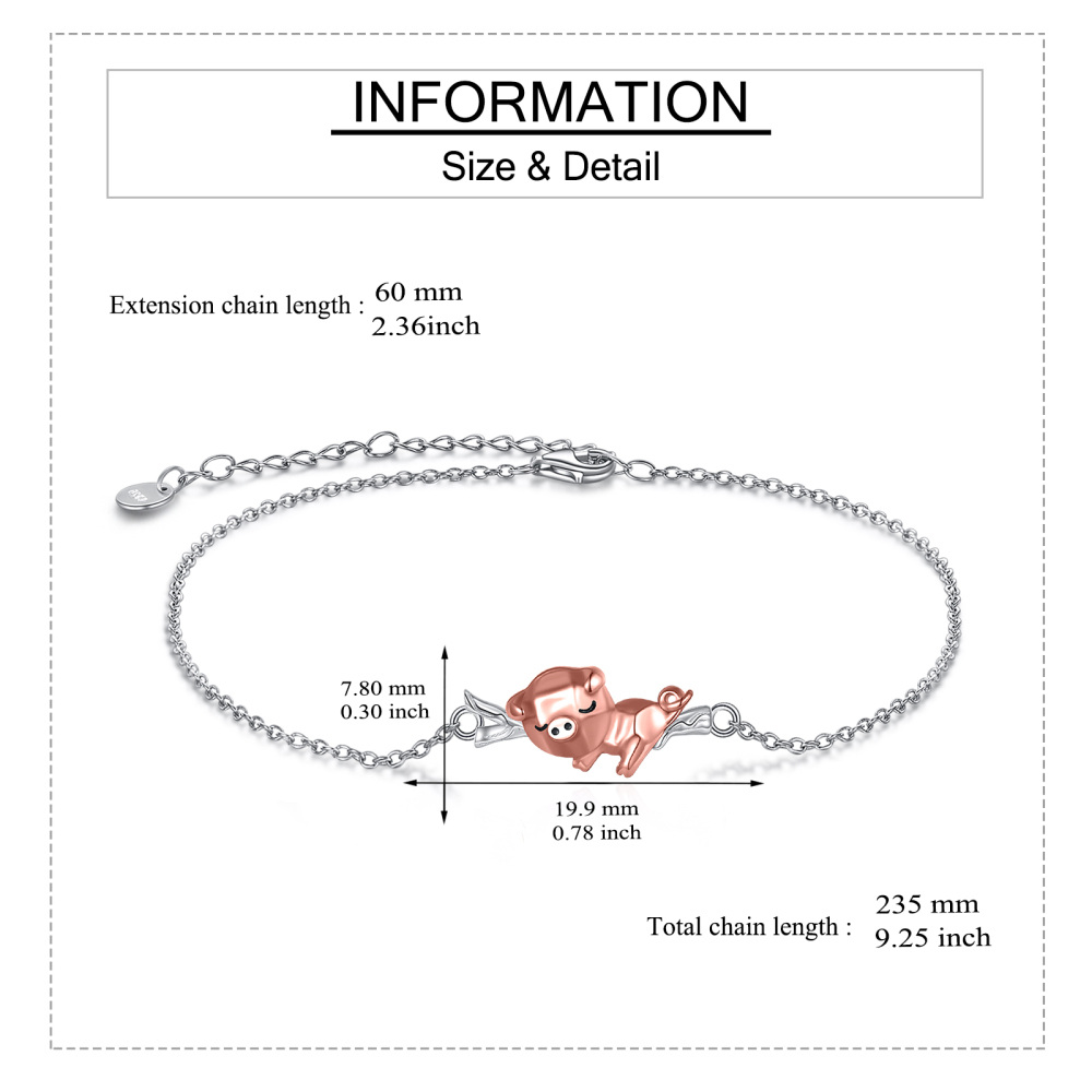 Sterling Silver Two-tone Pig Charm Bracelet-6