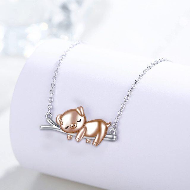 Sterling Silver Two-tone Pig Piggy Pendant Necklace-4